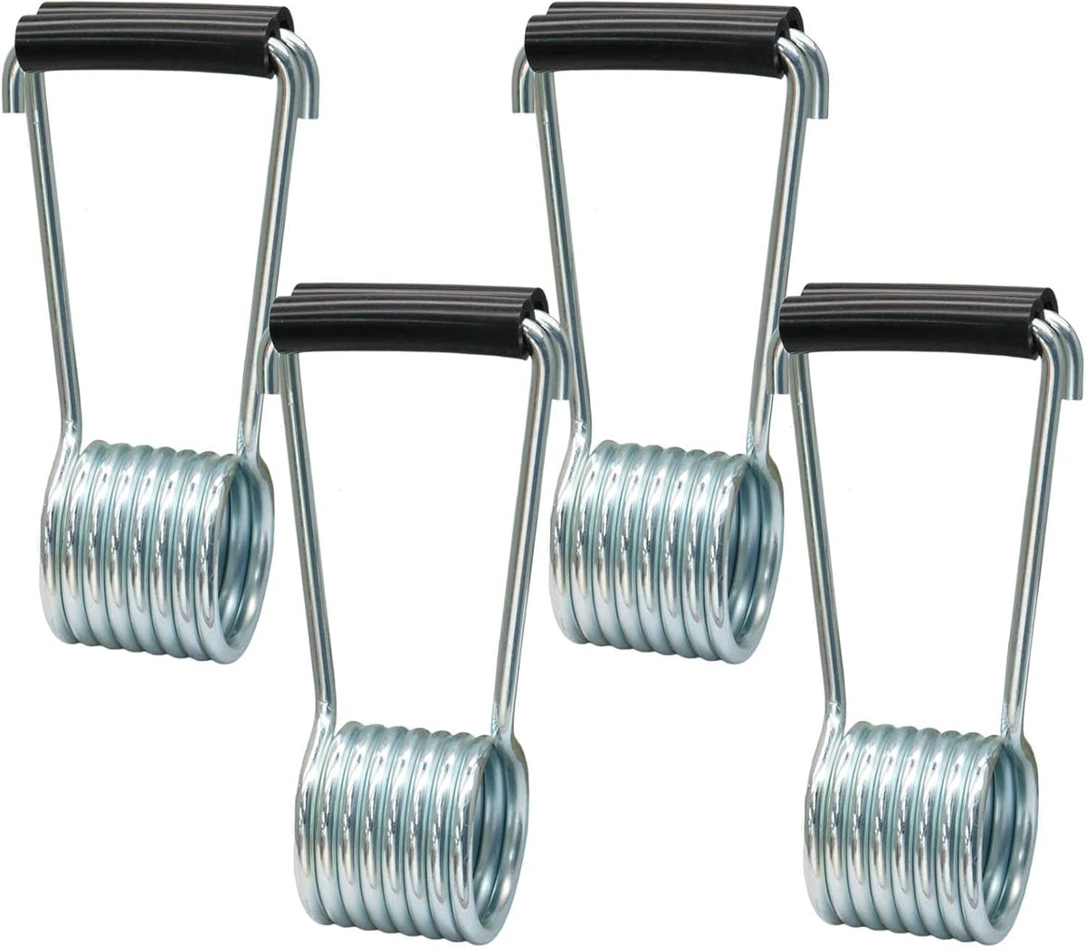 4-pack door closer springs with silver coil and black rubber bumper caps