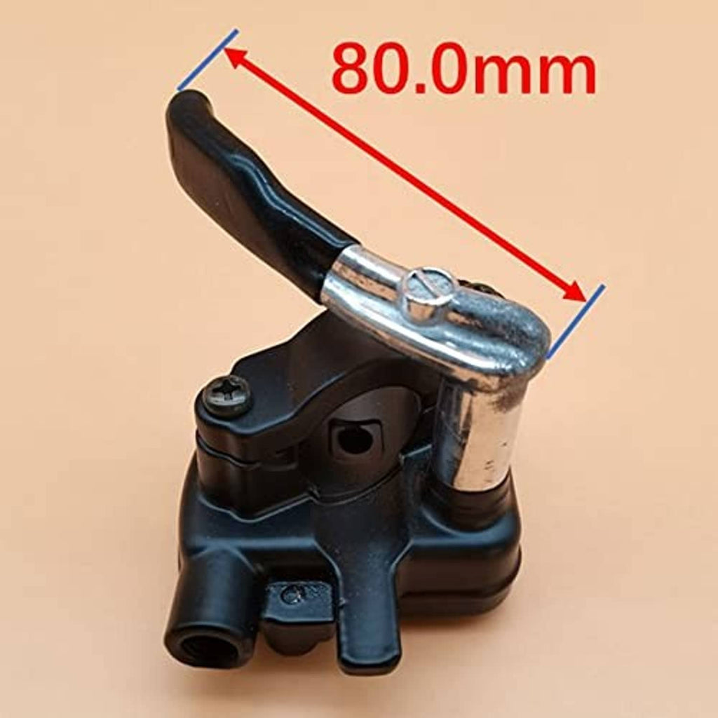 Black thumb throttle with curved lever and chrome tube, showing overall size
