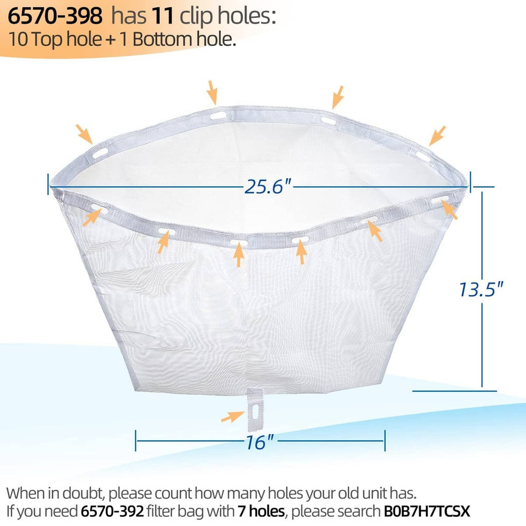 White mesh filter bag with gray rim and clip-hole attachment layout