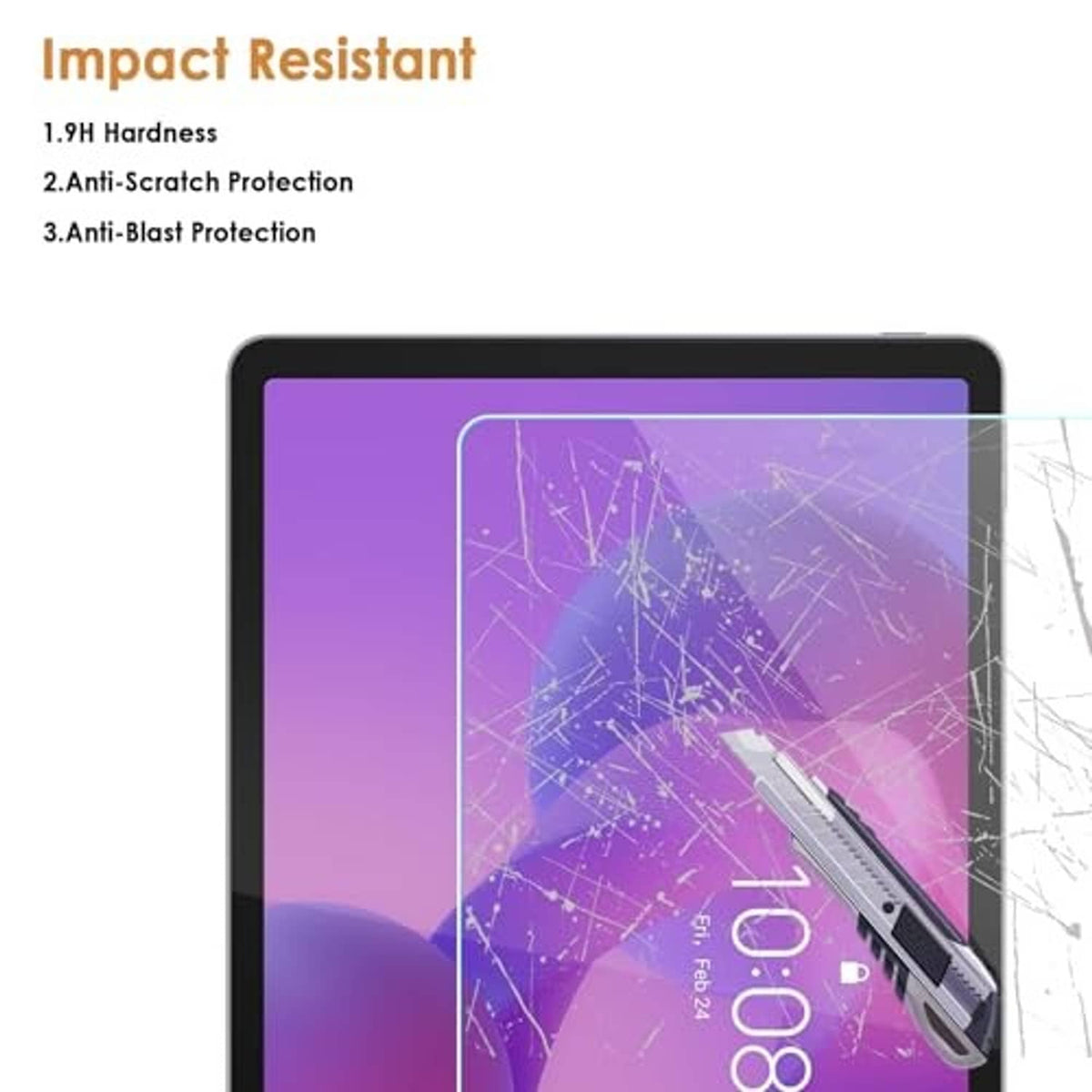 Clear impact-resistant tempered glass screen protector with scratch protection layer