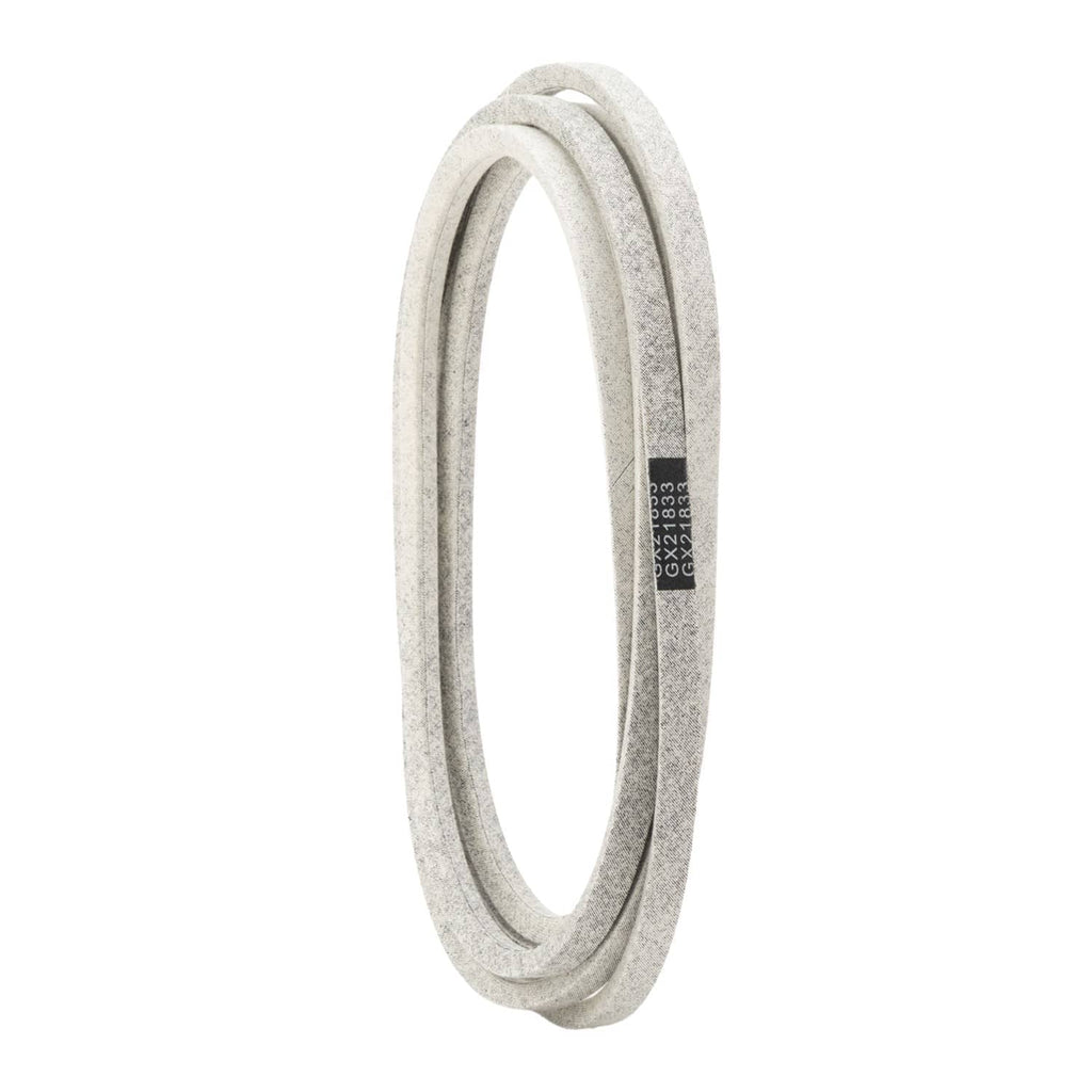 Gray V-belt loop for mower drive, side view