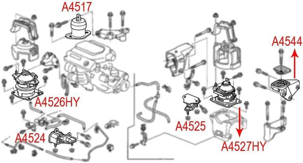 Engine mount set diagram showing parts A4526HY, A4524, A4525, and A4544