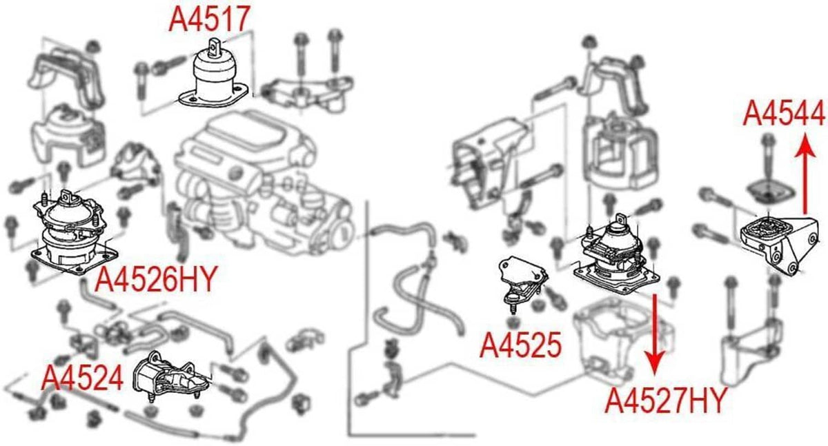 Engine mount set diagram showing parts A4526HY, A4524, A4525, and A4544