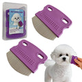 Two purple pet facial combs with stainless-steel teeth in a clear case