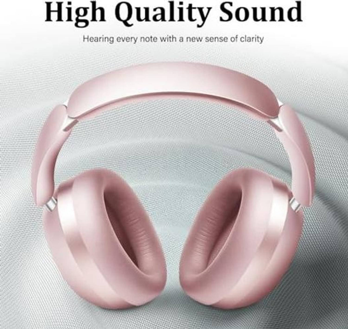 Pink wireless over-ear headphones with textured mesh ear cup padding