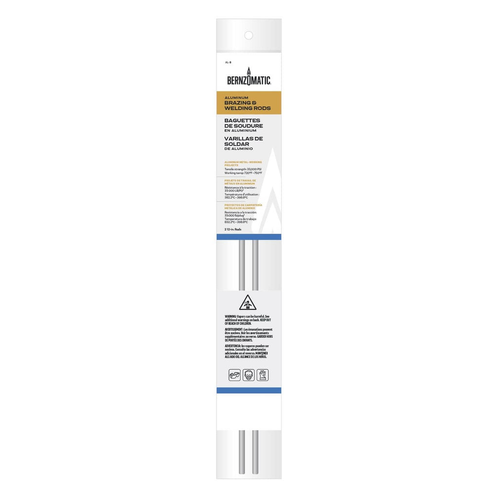 Aluminum brazing and welding rods, 12-inch pack; two straight silver rods shown
