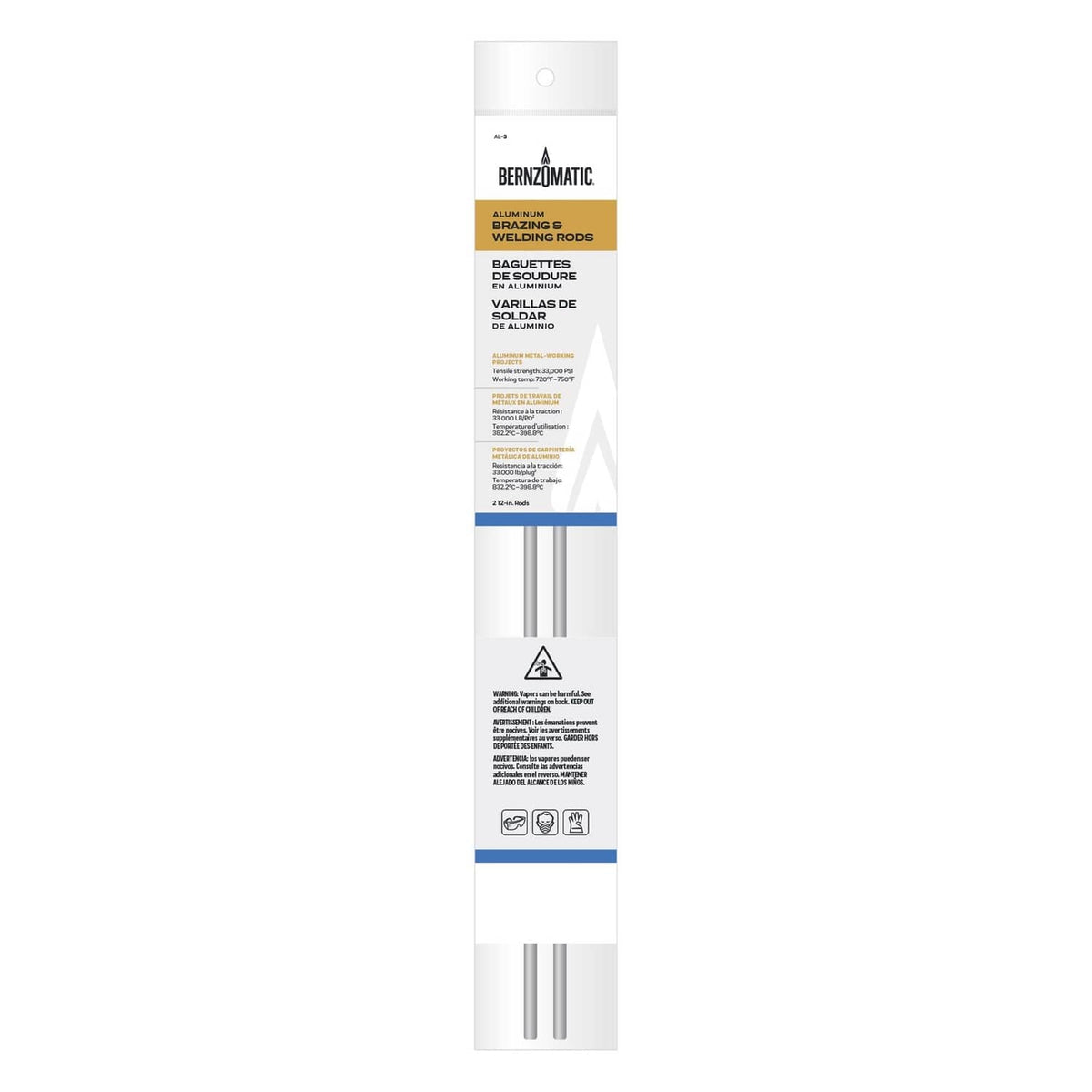 Aluminum brazing and welding rods, 12-inch pack; two straight silver rods shown