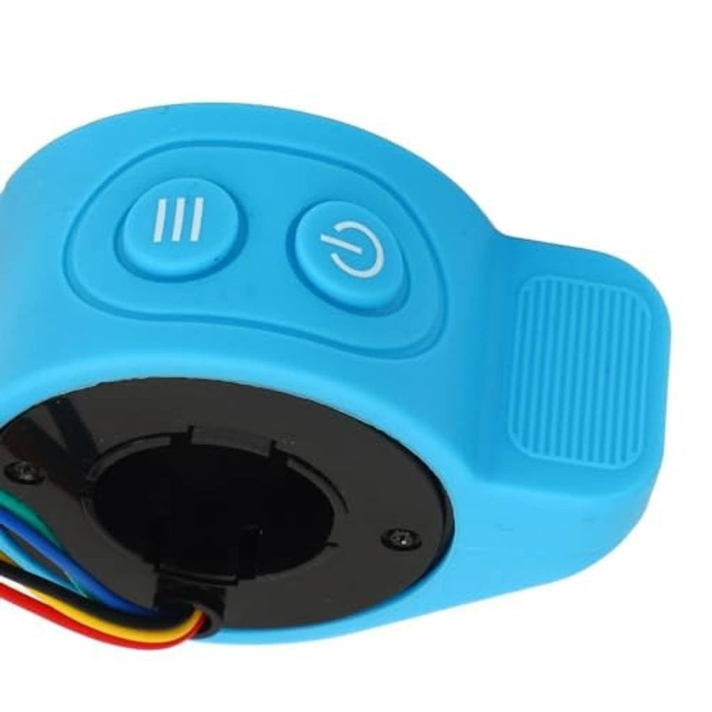 Blue throttle top panel with speed and power buttons, ribbed side grip detail