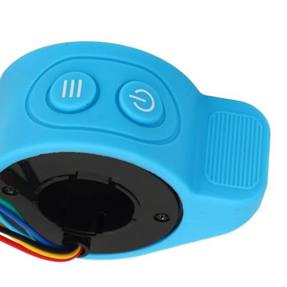 Blue throttle top panel with speed and power buttons, ribbed side grip detail