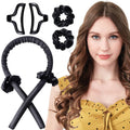 Black glossy silk headband curler with black scrunchies and hair clips set