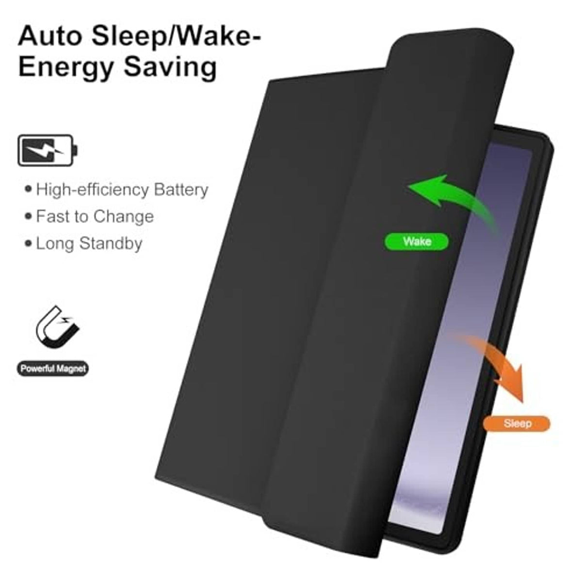 Black folding tablet keyboard case with auto sleep/wake feature