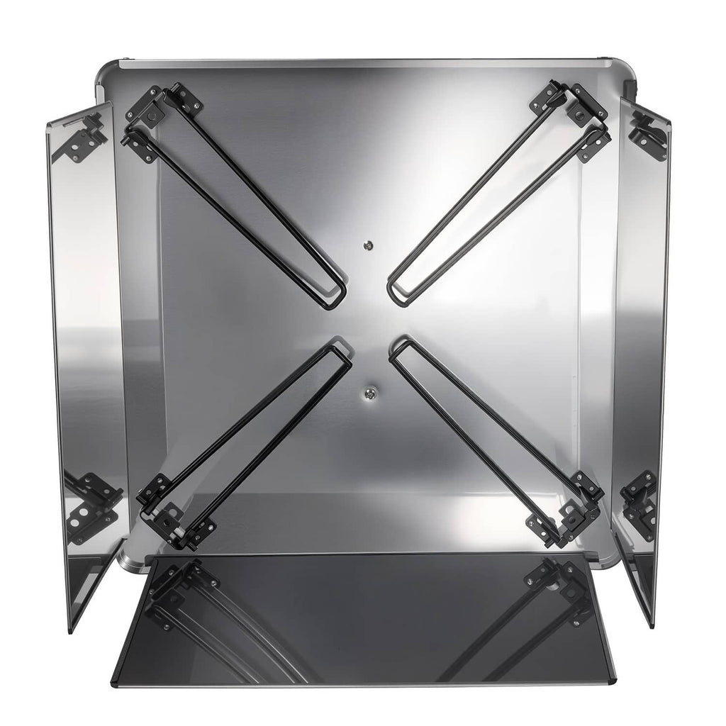 Stainless steel fire pit heat deflector cover with hinged folding side plates