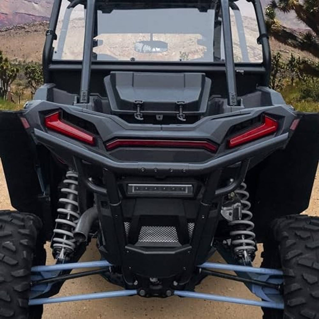 UTV rear view showing red rear center tail light accents with glowing LED strips