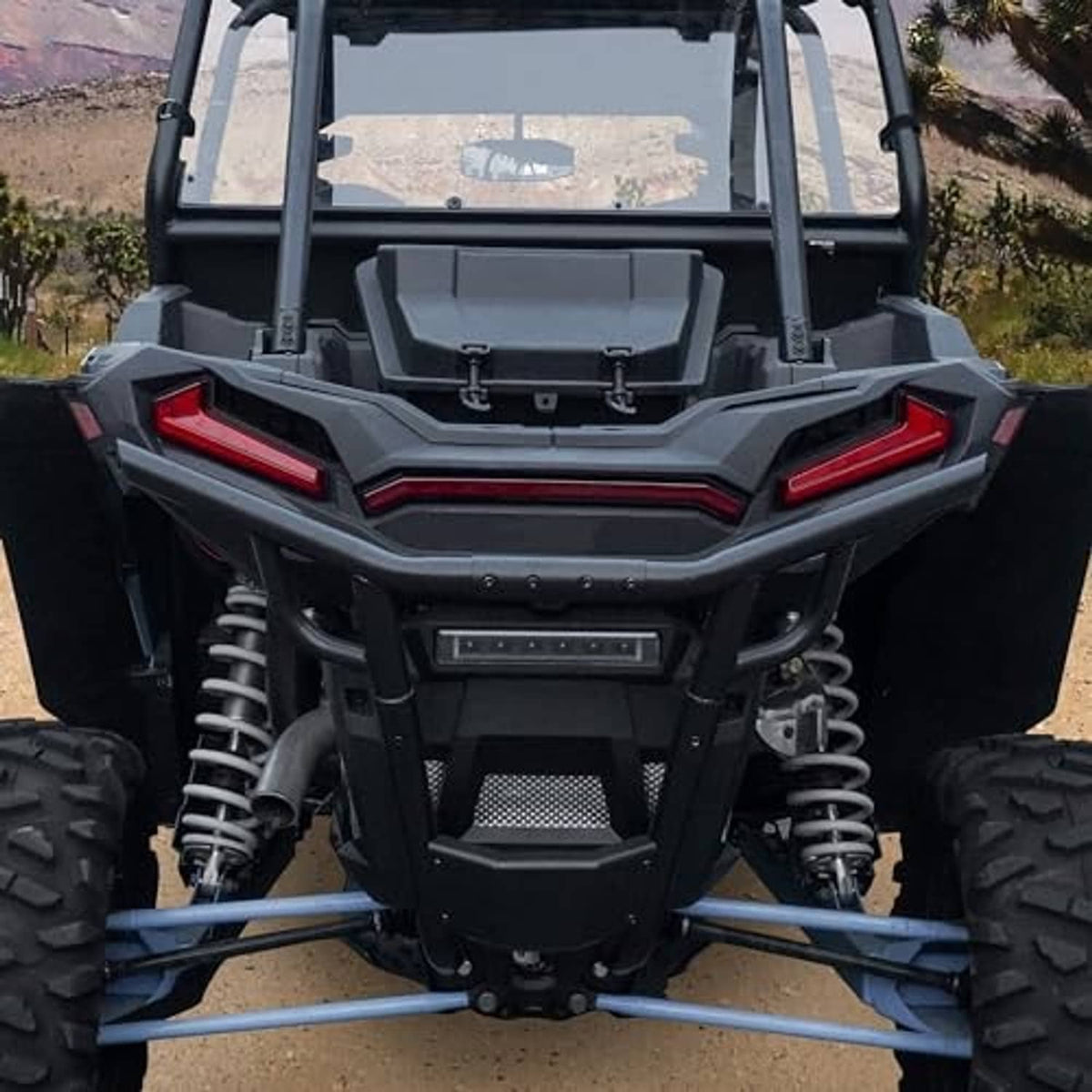 UTV rear view showing red rear center tail light accents with glowing LED strips
