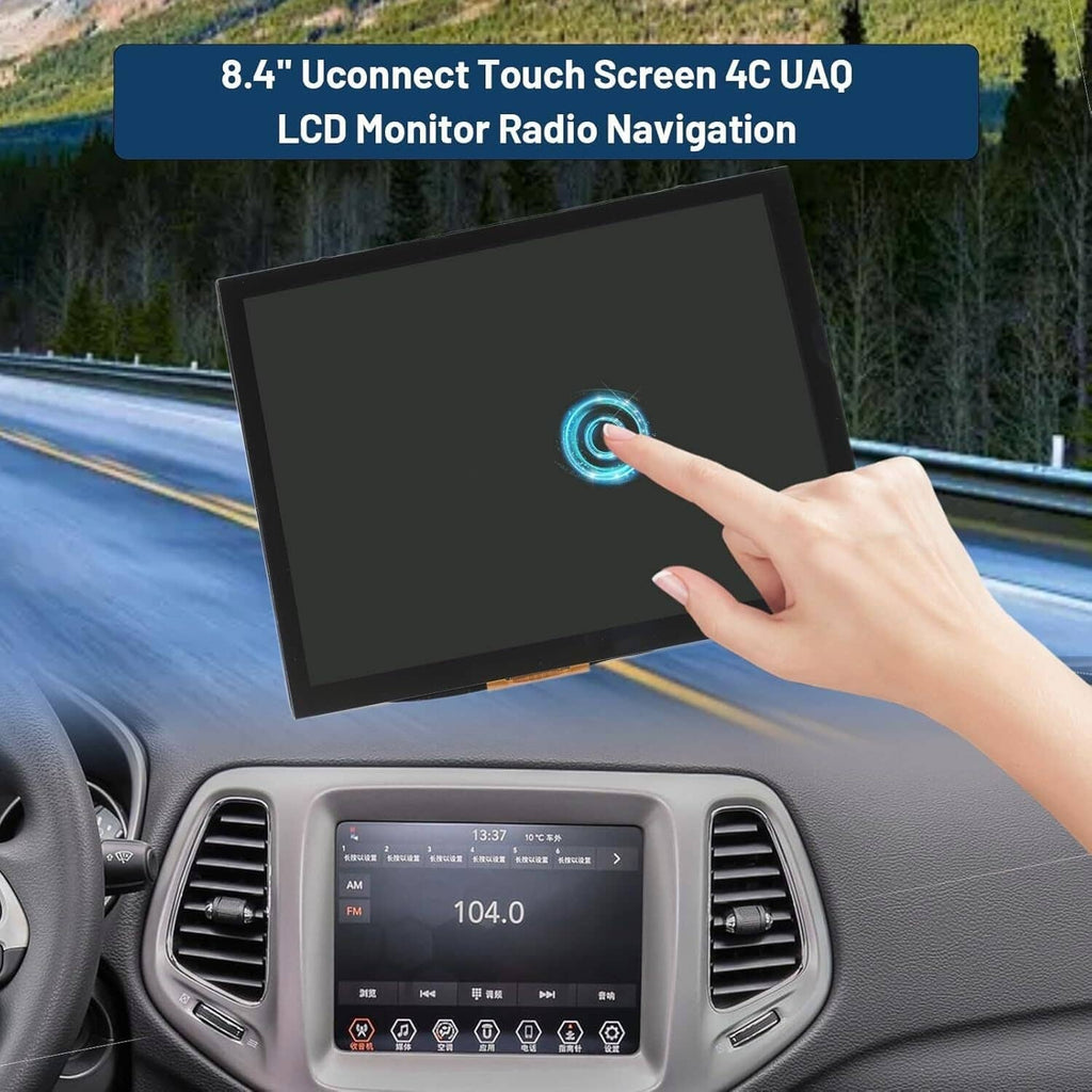 Uconnect 8.4-inch LCD touch screen display with fingertip interaction in dash