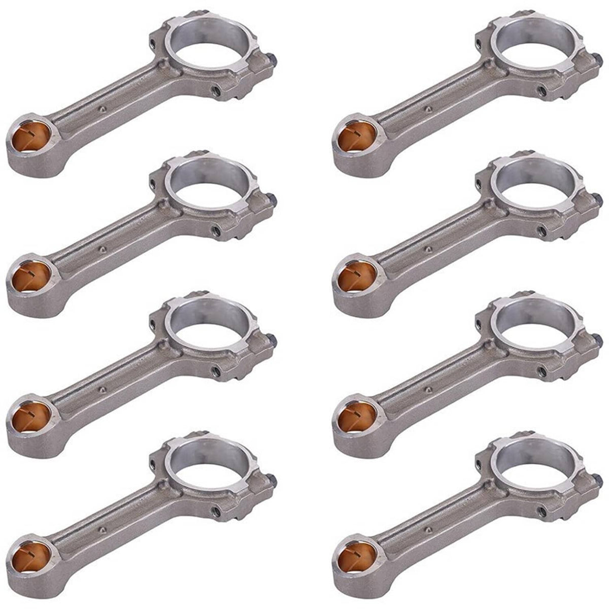 Set of 8 floating pin connecting rods, close-up angles with bronze pin bushings