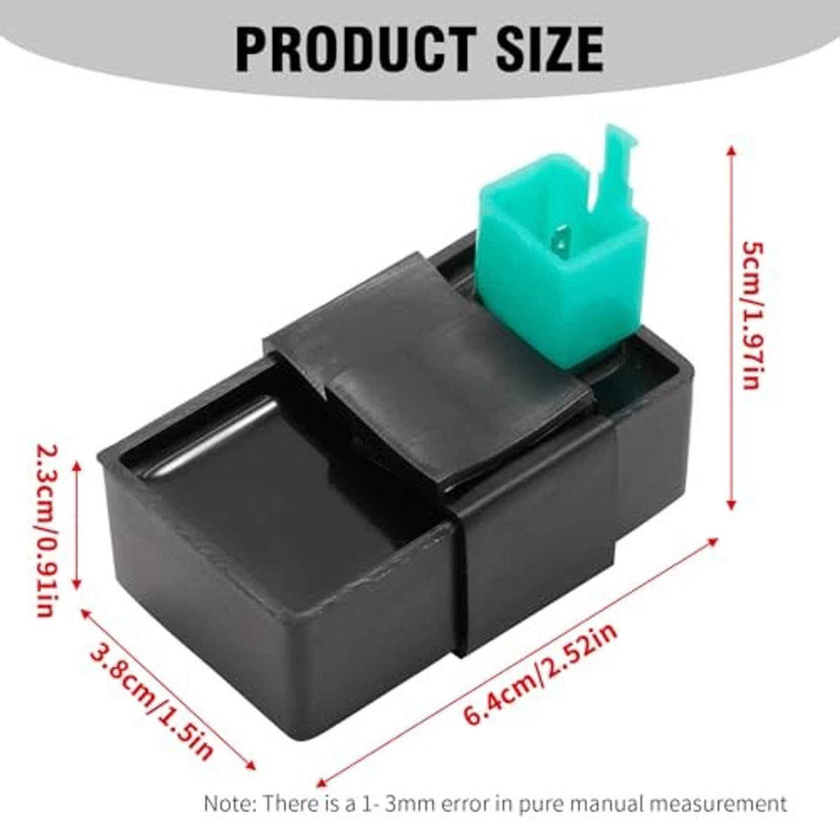 Black CDI box with teal 5-pin plug and attached colored wire leads