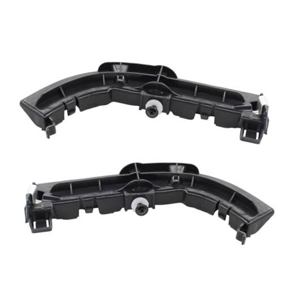 Front bumper support bracket set, black plastic with mounting clips and round pin