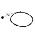Lawn mower throttle control cable with black sheath and white lever bracket