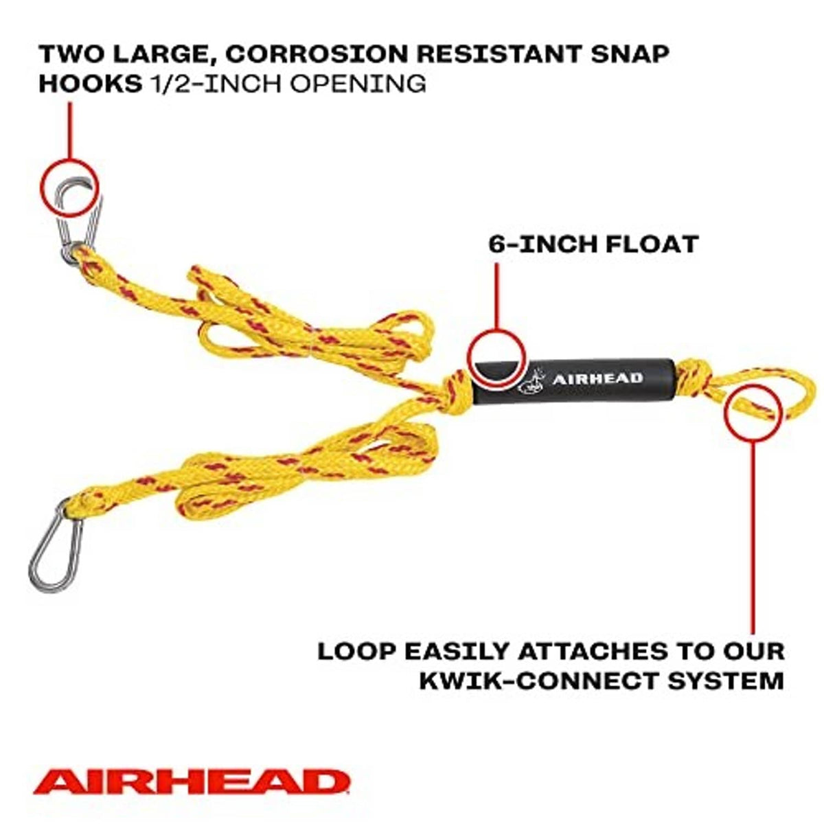 Yellow tow harness with black sleeve, two snap hooks and braided loop ends