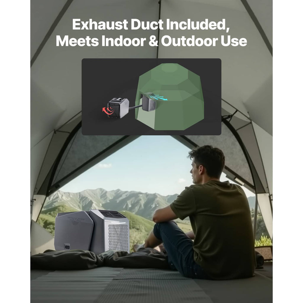 Portable air conditioner with exhaust duct connected inside a camping tent