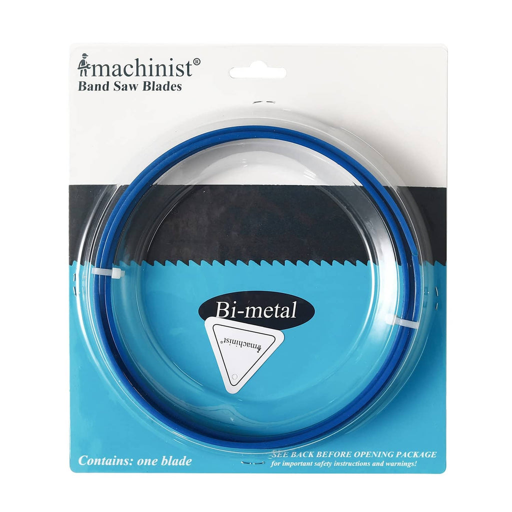 Bi-metal band saw blade in retail package with visible silver teeth edge