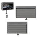 Gray wall-mounted garage-door key holder with hanging key and car display window