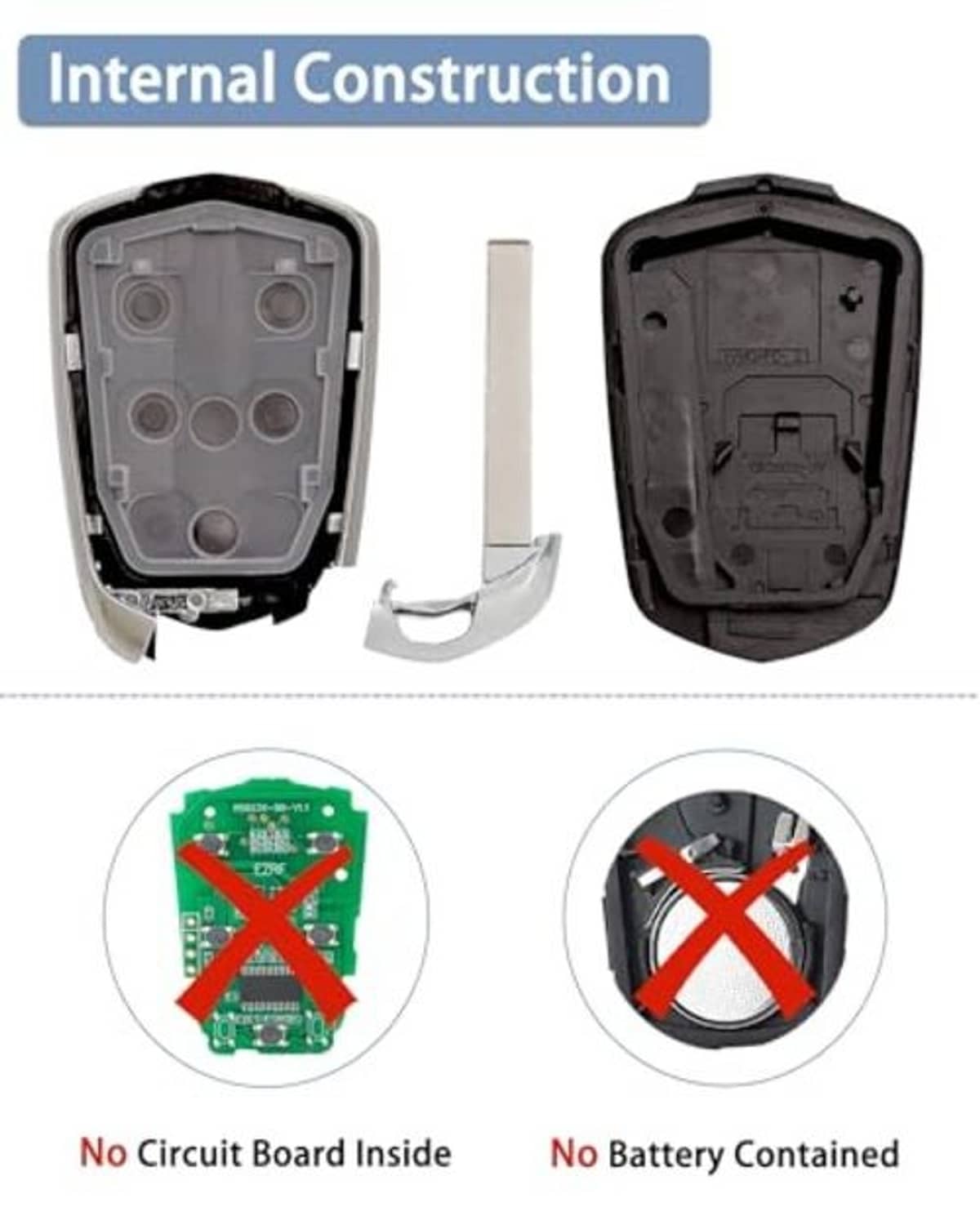 Key fob cover replacement shell opened to show internal housing and no-circuit design