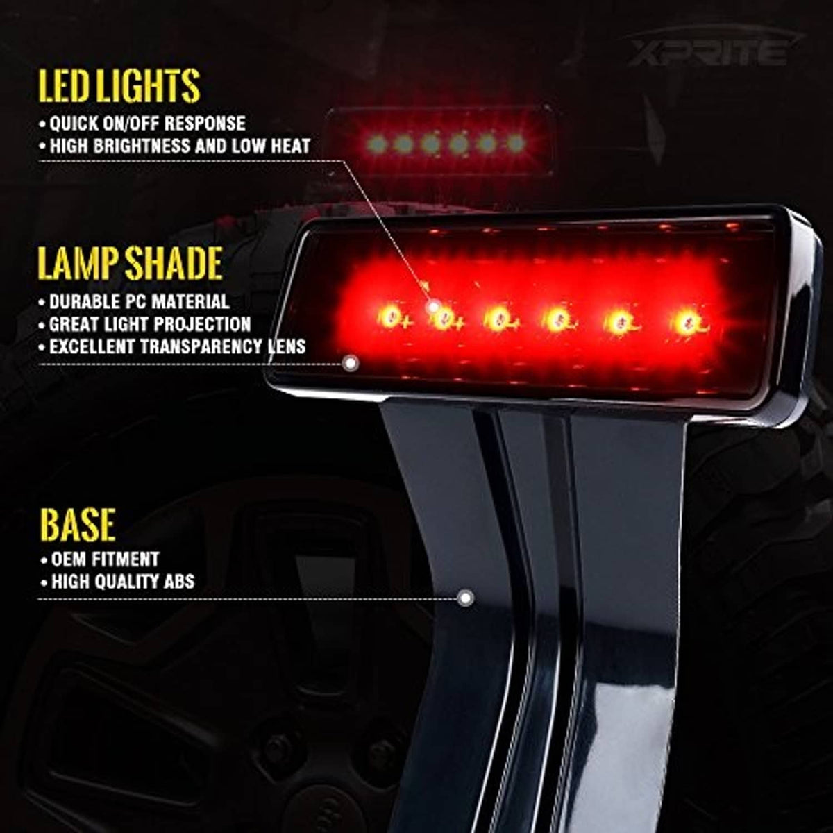 LED high mount brake light with smoke lens, red LED array, black housing and mount