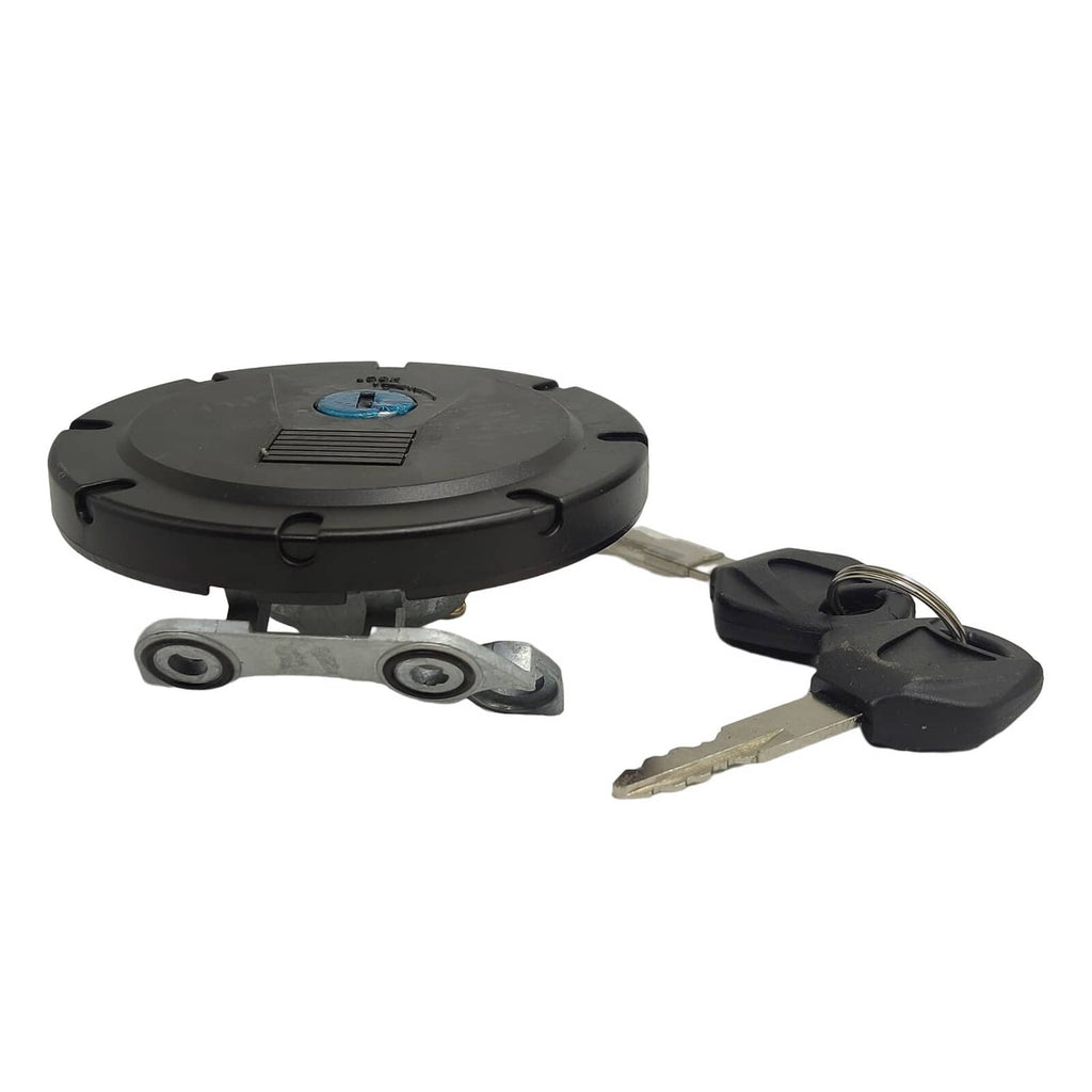 Black fuel tank cap lock cover top view with keys
