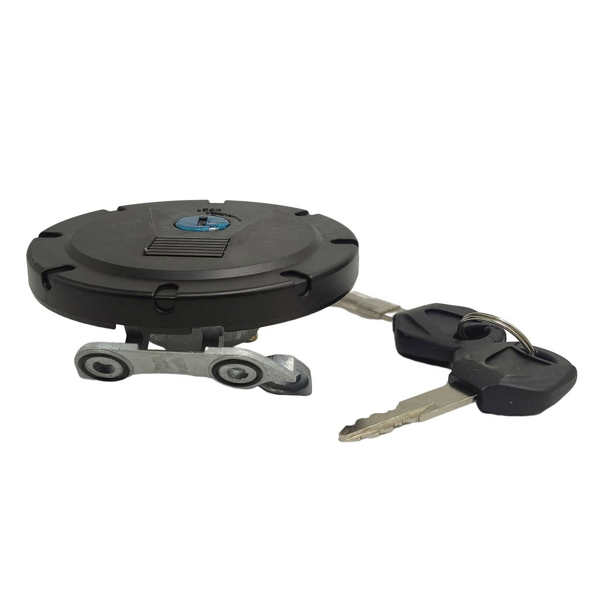 Black fuel tank cap lock cover top view with keys