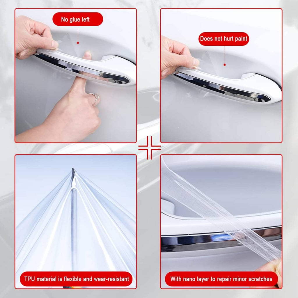 Transparent door handle protector installation, self-adhesive protective film