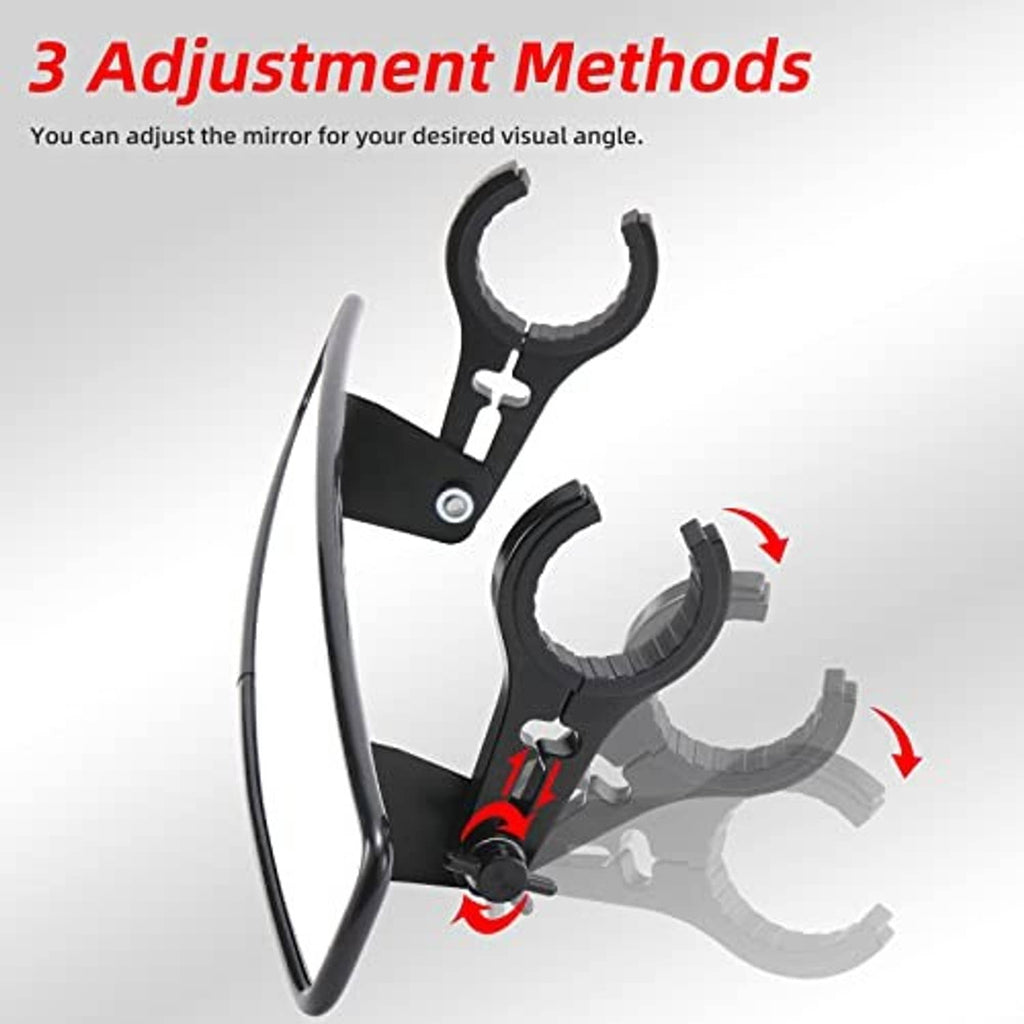 Adjustable UTV mirror showing multi-angle tilt adjustment mechanism
