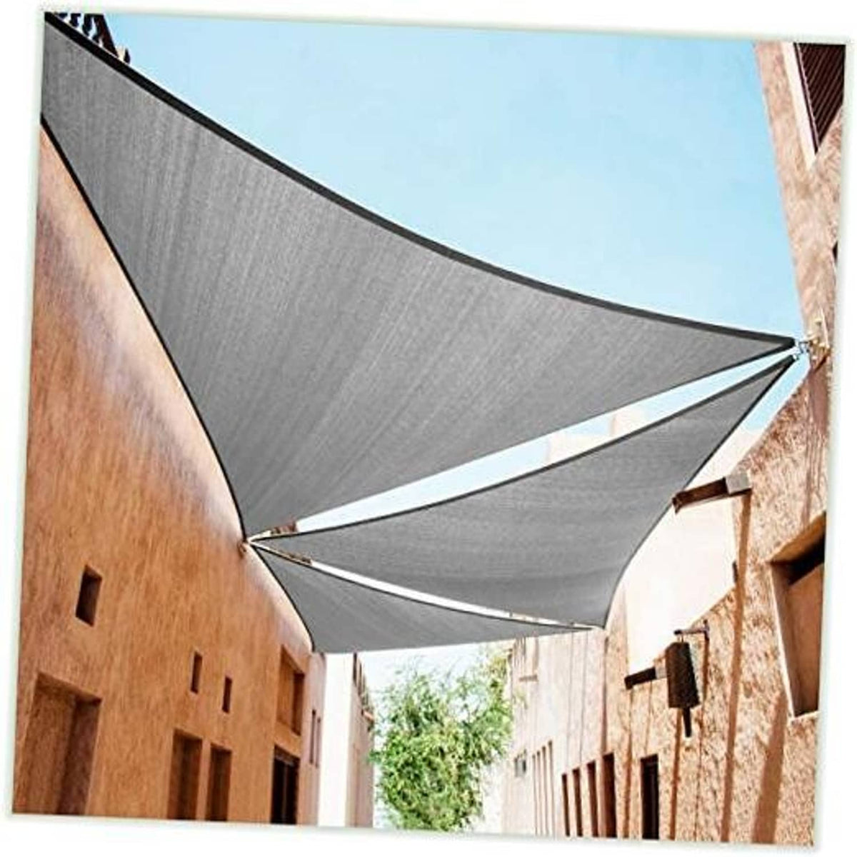 Grey right-triangle sun shade sail canopy fabric with grommet corners