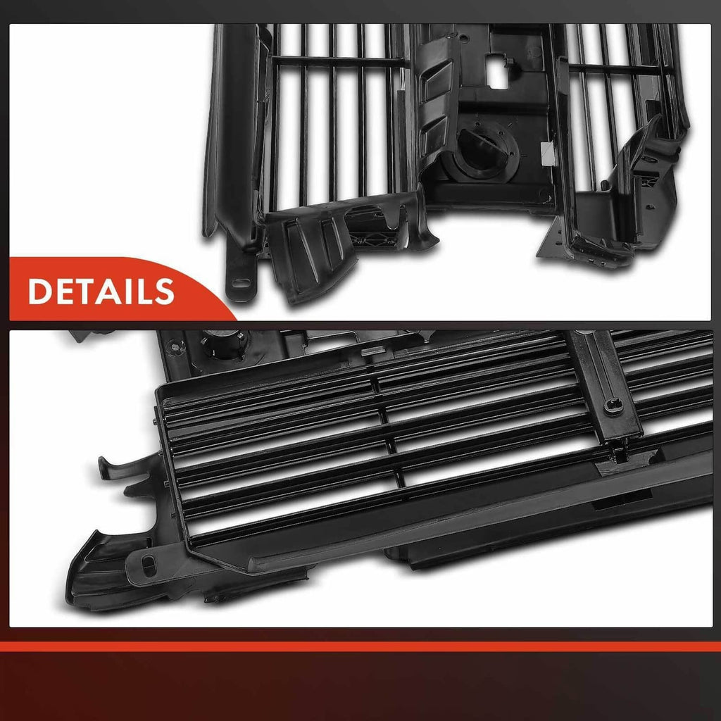 Active grille shutter assembly detail showing internal bars and slat channels