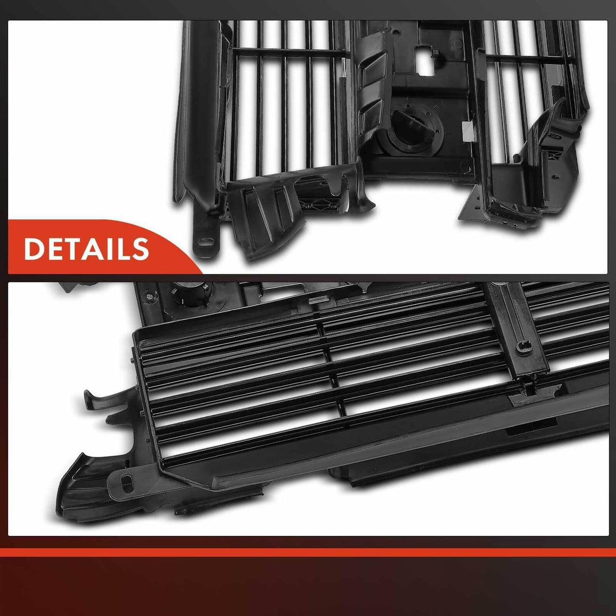 Active grille shutter assembly detail showing internal bars and slat channels