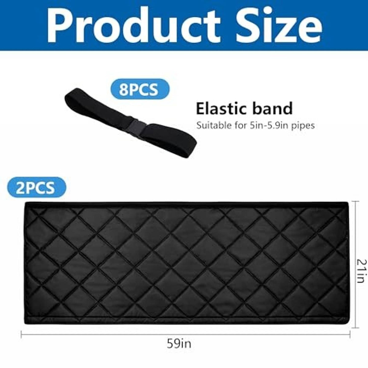 Black quilted AC hose insulation cover with elastic band, sized for 5–5.9 inch pipes