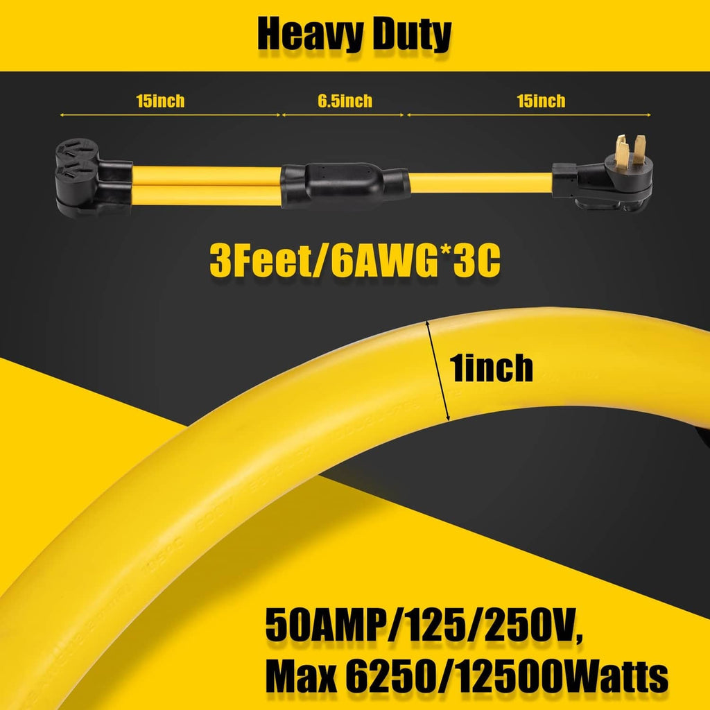 Heavy-duty yellow Y splitter adapter cord with black connector ends