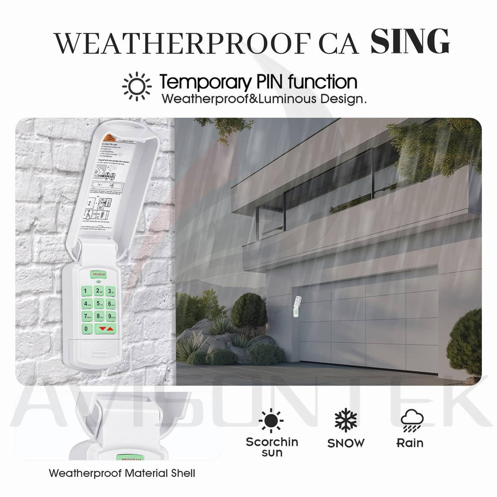 White weatherproof garage door keypad with illuminated number buttons