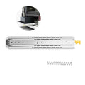 Full-extension soft-close drawer slide rails with ball bearings, silver metal set.