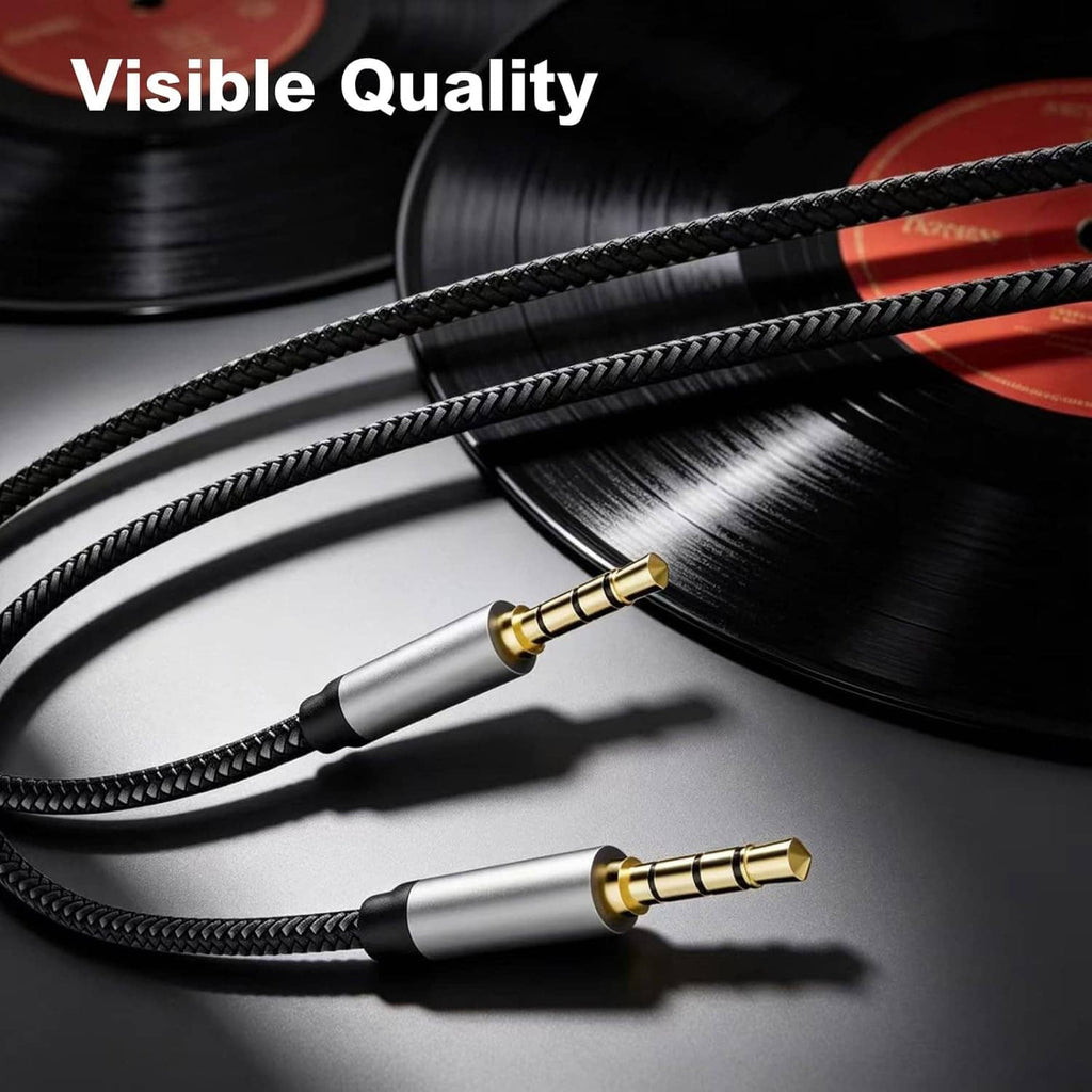 Black nylon braided 3.5mm audio cable with two gold-plated stereo plugs