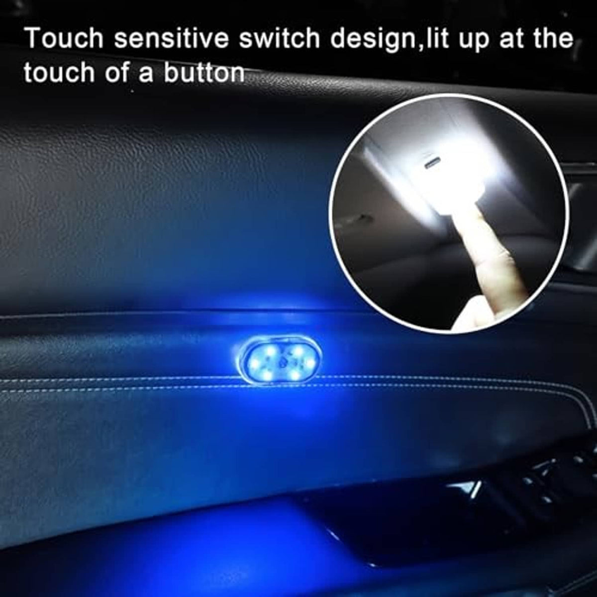 Car interior LED touch lights, blue illuminated button with two compact oval modules