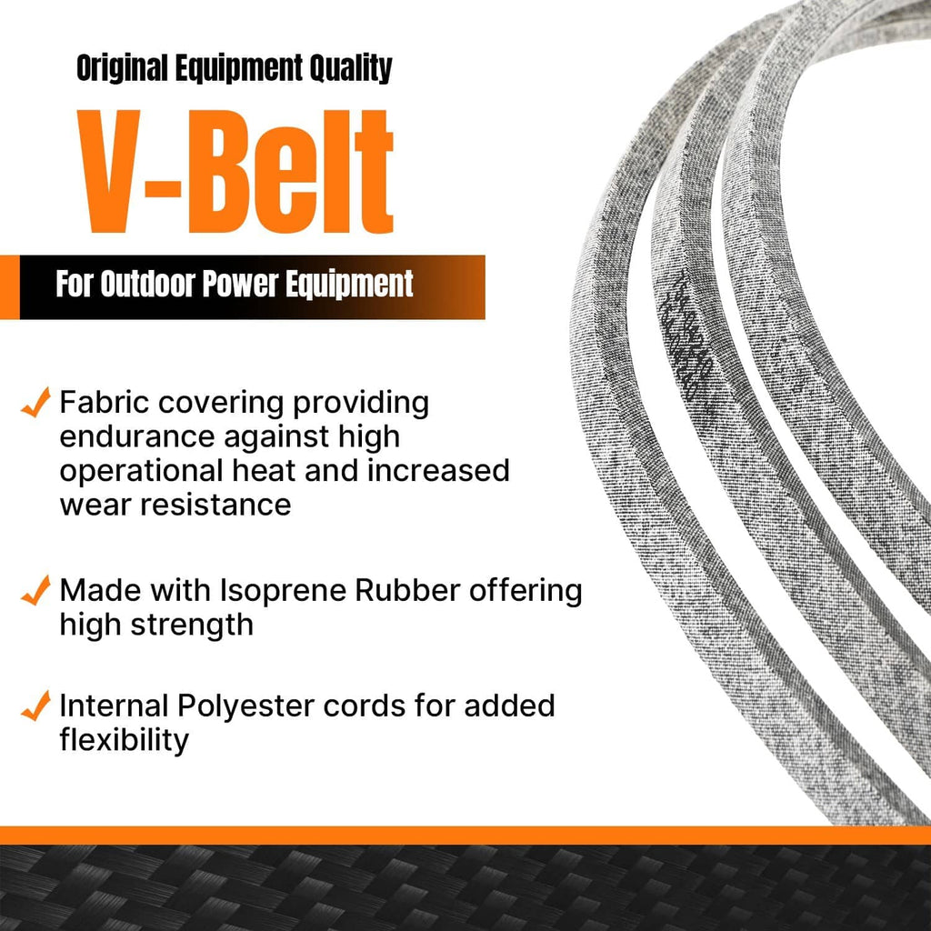 Gray V-belt with fabric cover and V-shaped profile for outdoor power equipment