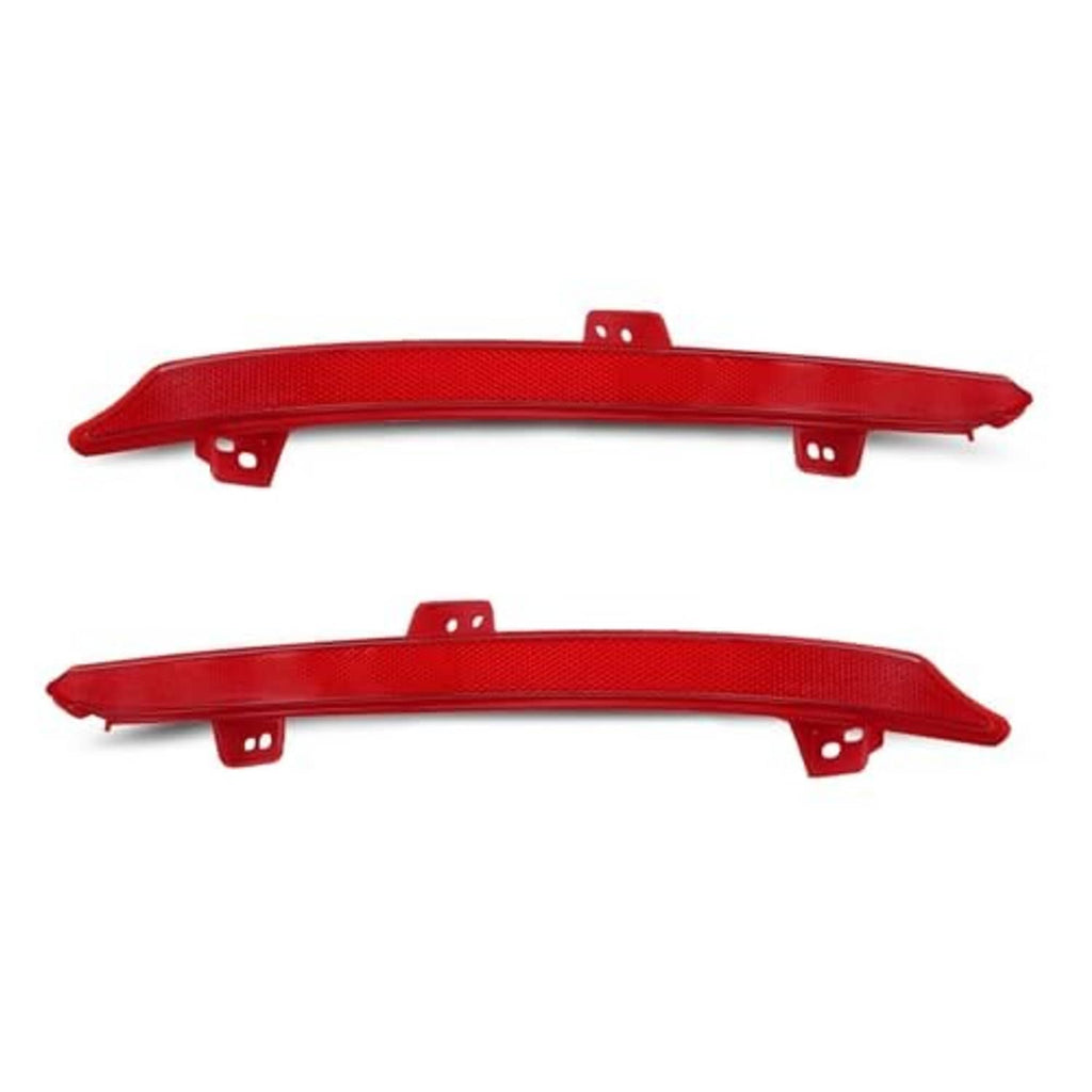 Two red rear bumper reflector light bars with mounting holes and center tab
