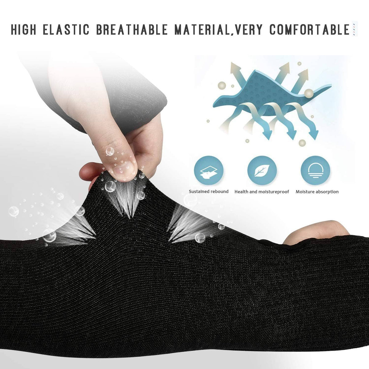 Black breathable arm sleeve protector with stretchy knit cuff