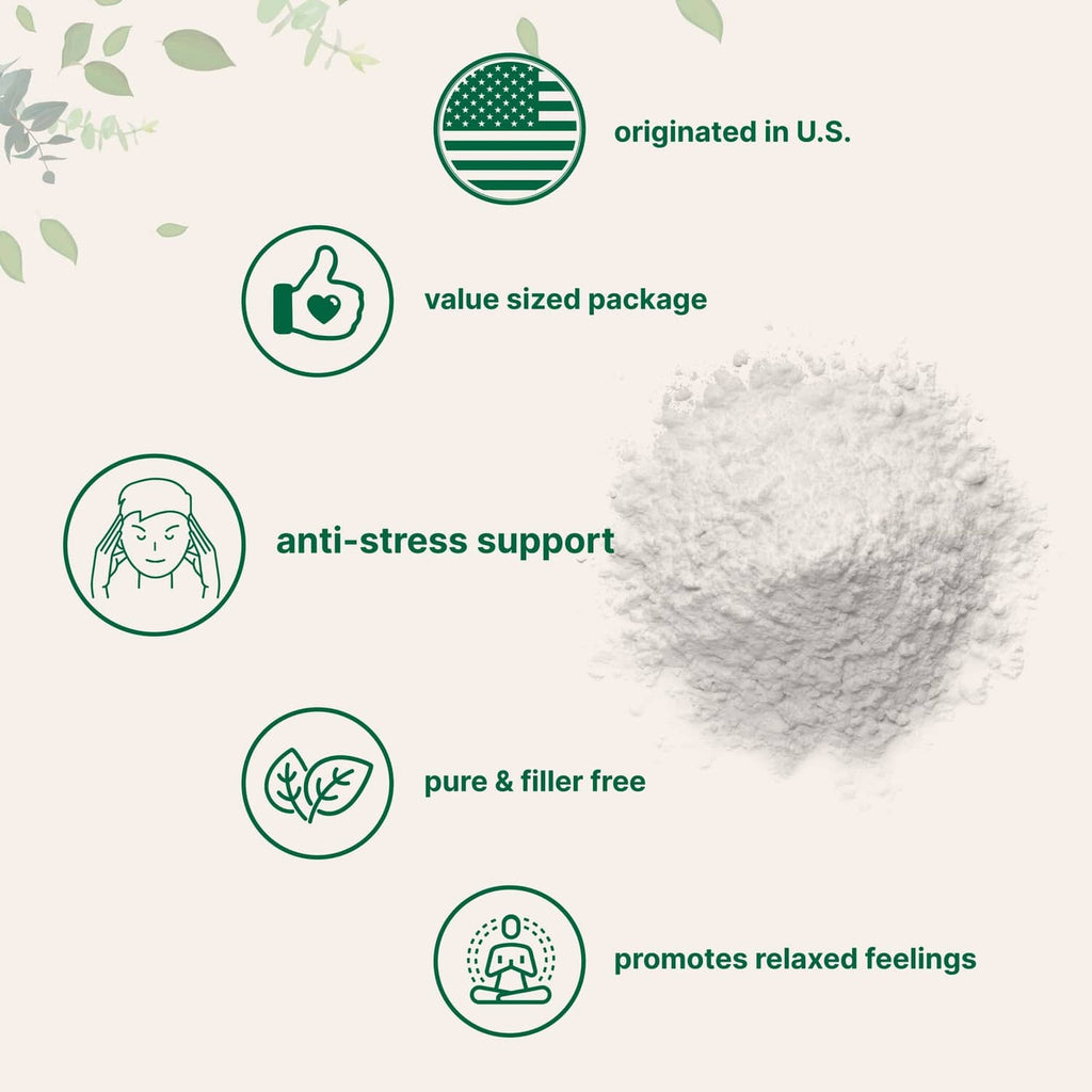 Magnesium citrate powder supplement label with US origin and anti-stress icons