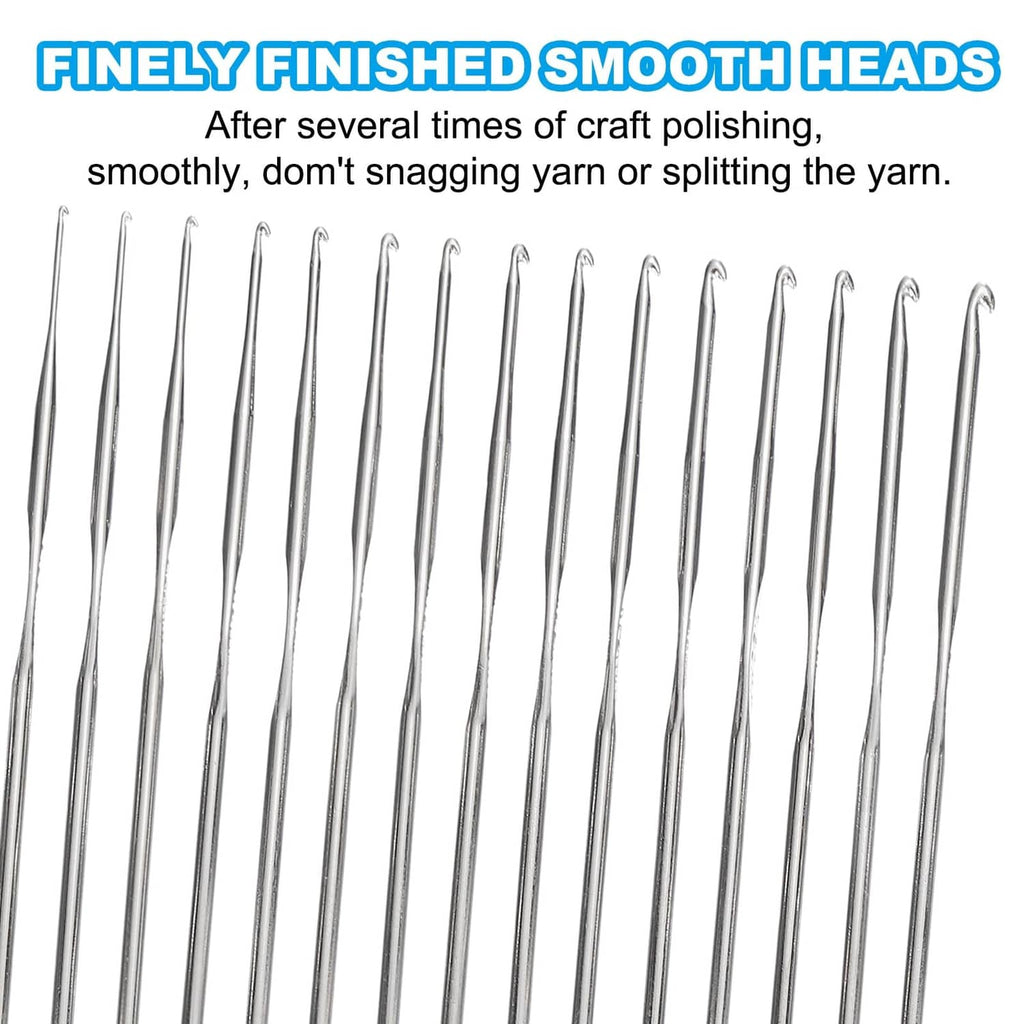 PATIKIL crochet hooks set with smooth polished heads, silver stainless-steel tips