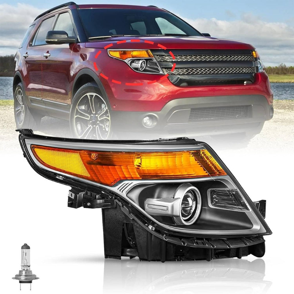 Passenger-side halogen headlamp with amber turn signal and round projector bulb