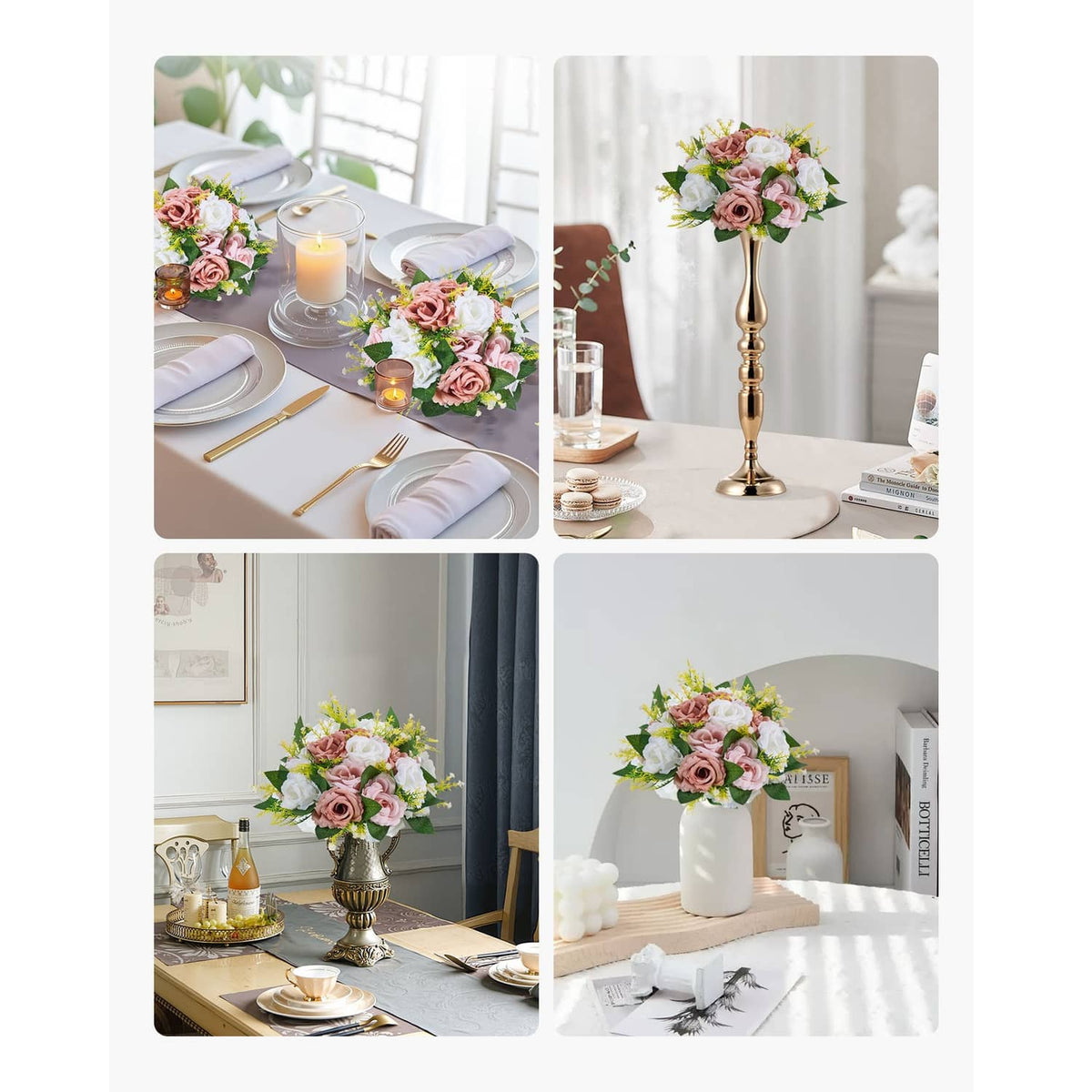 Uimoso artificial floral ball centerpiece with pink and white roses for table decor