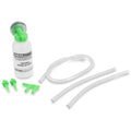 One-man brake bleeder kit with bottle, clear hoses, and green tapered fittings
